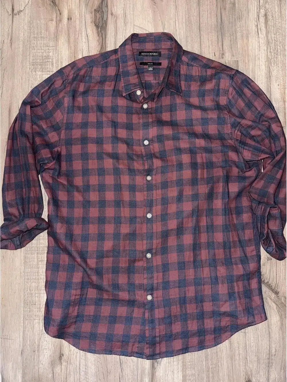 Men's‎ Button Up Shirt Banana Republic Slim Fit Large Checked Navy Maroon